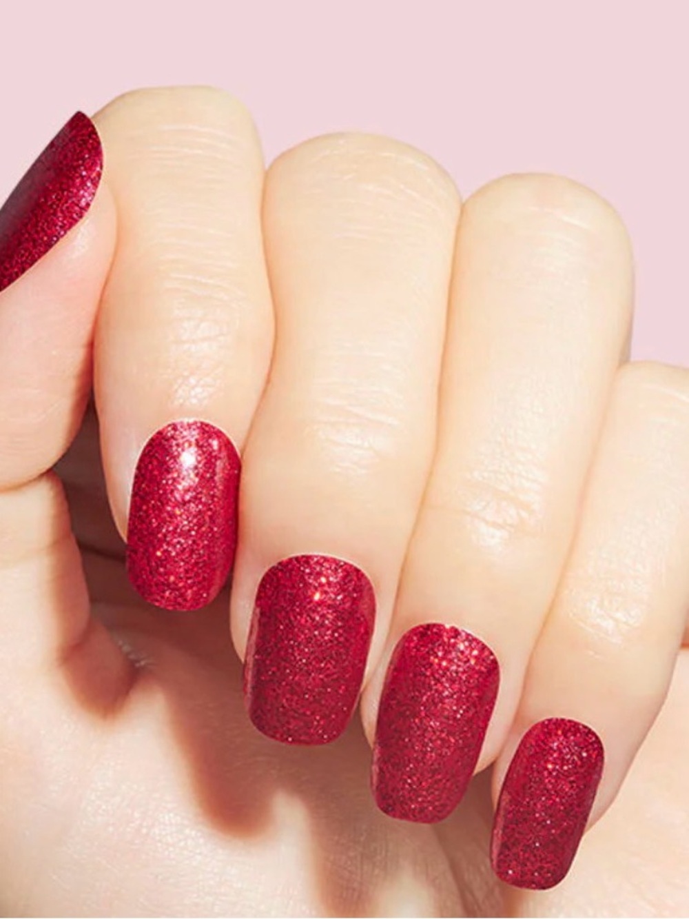 Color Street Cherry On Top Red Glitter Press-On Nail Strips